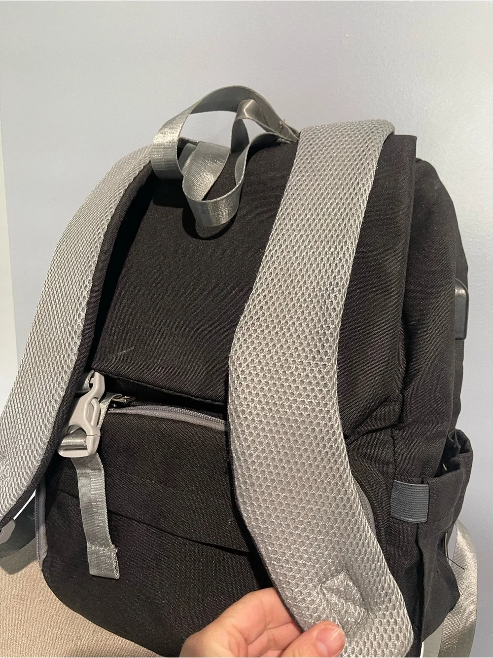 Black Diaper Backpack with Gray Accents